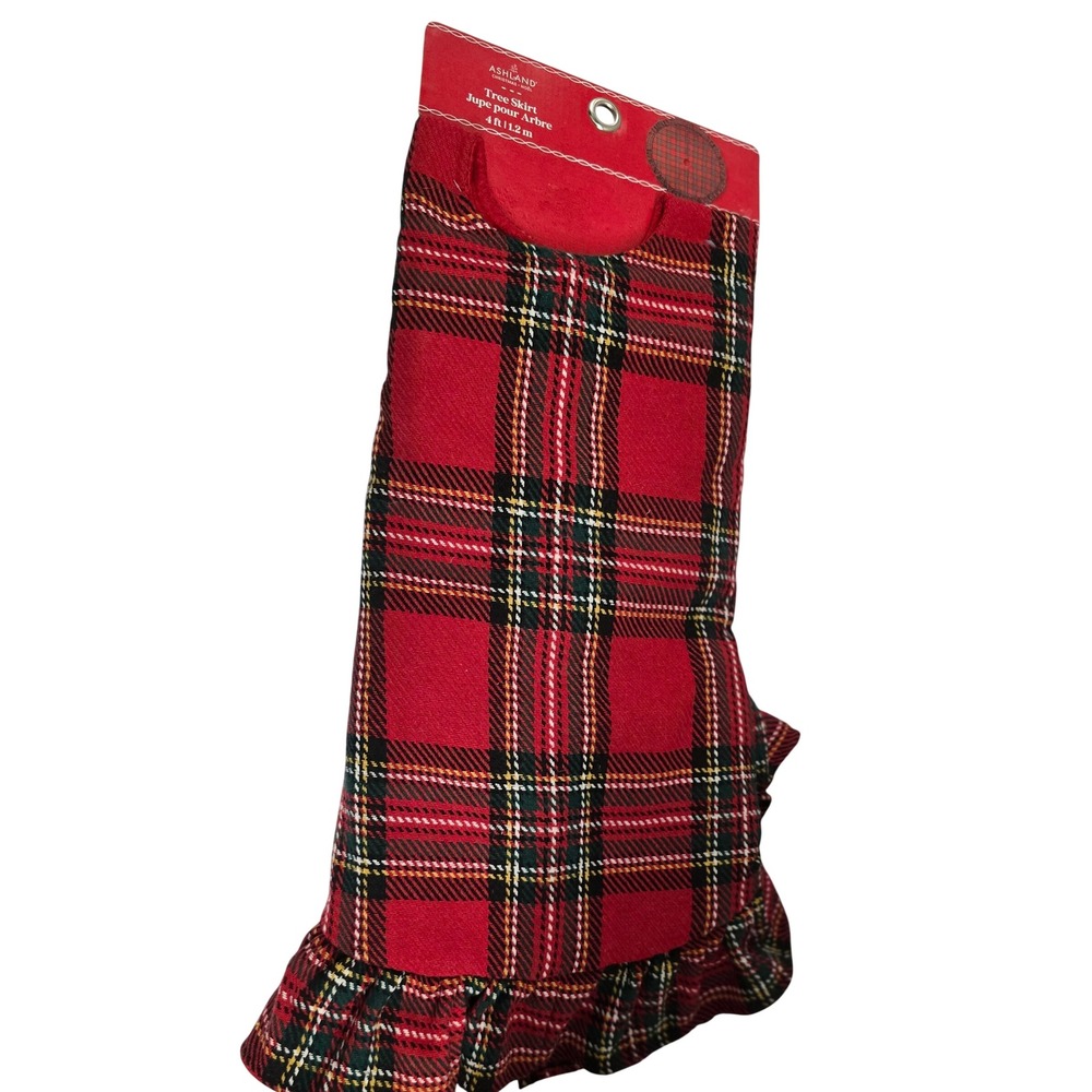 Ashland Christmas Noel Red Plaid Ruffle Tree Skirt 4ft 1.2m Holiday Decor 789110